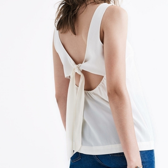 Madewell Silk Lookout Bow-Back Cut out Top Large NWT Ivory Summer Dainty - Picture 2 of 9